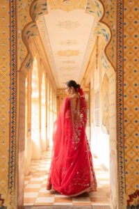 red silk lehenga set