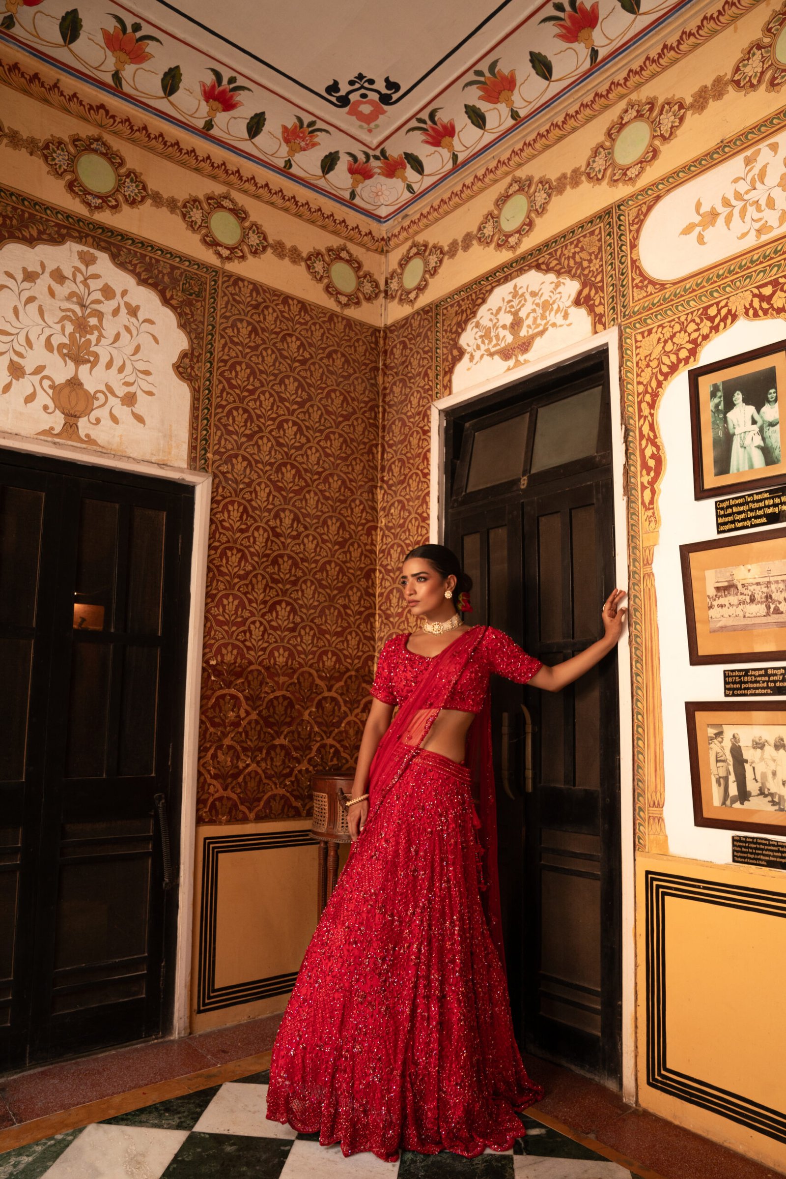 The Red Tone on Tone Lehenga Set