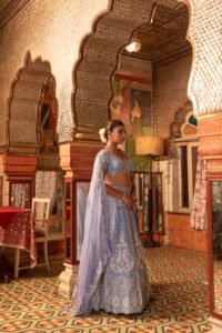 Aegean Blue Silk Lehenga Set - Image 2