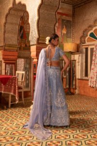 Aegean Blue Silk Lehenga Set - Image 3