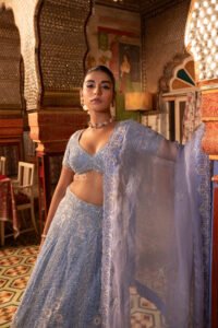 Aegean Blue Silk Lehenga Set - Image 4