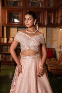 Peach Off Shoulder Lehenga Set - Image 3