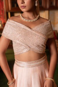 Peach Off Shoulder Lehenga Set - Image 4